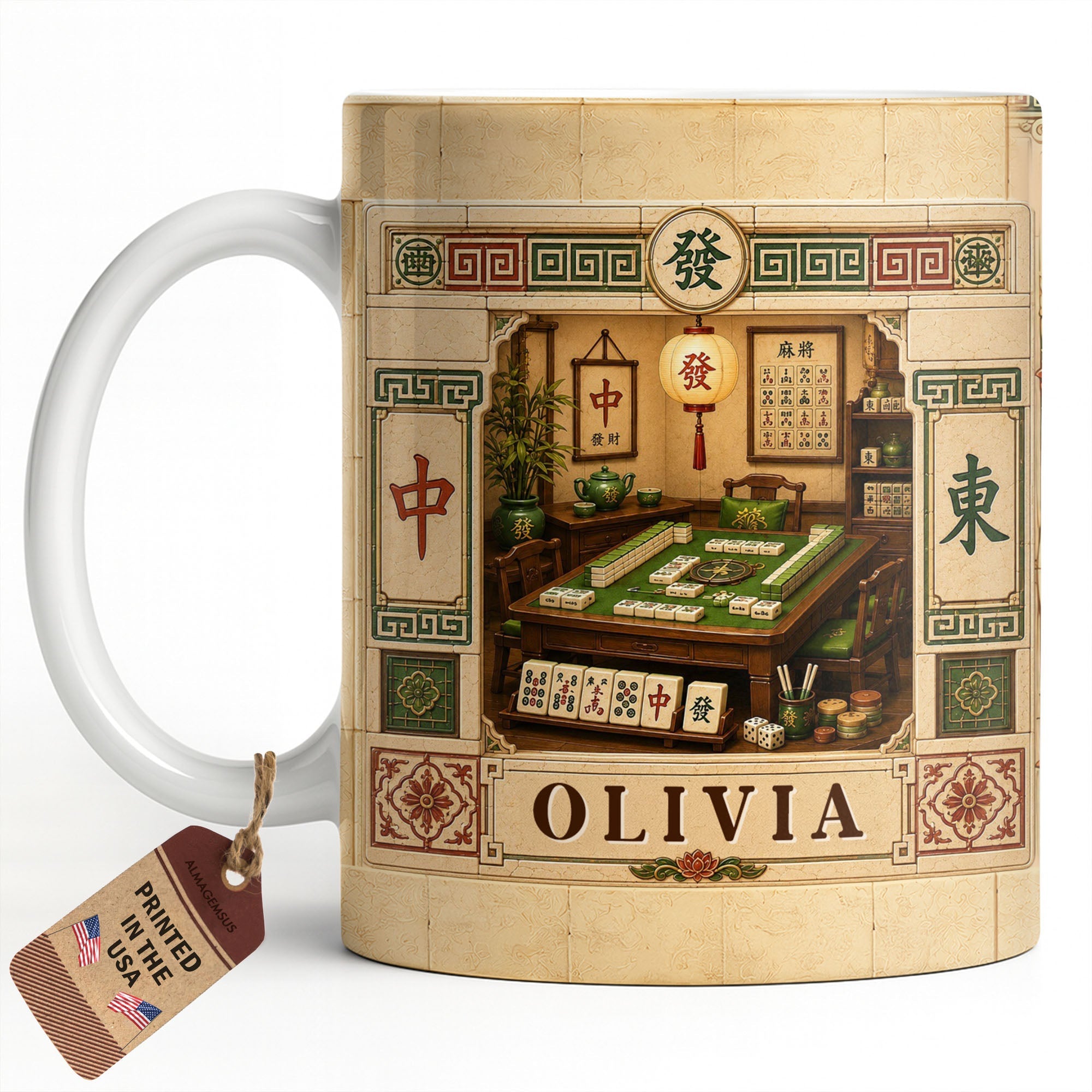 Personalized Mahjong 3D Effect Coffee Mug Custom Gift for Besties Edge-to-edge Mug GradoCreations