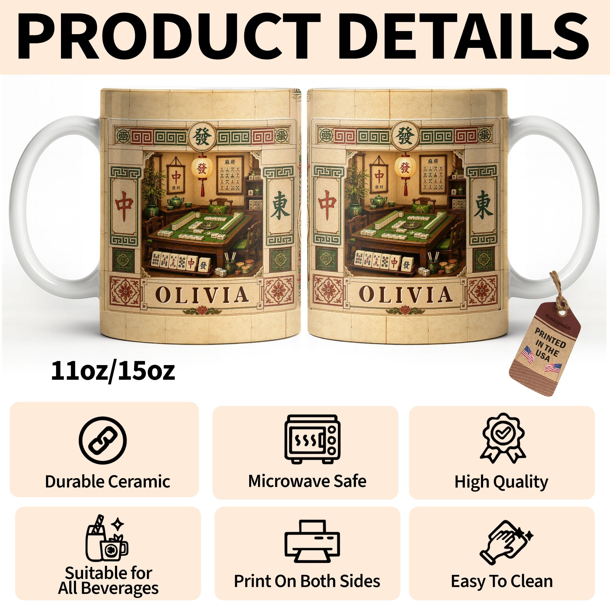 Personalized Mahjong 3D Effect Coffee Mug Custom Gift for Besties Edge-to-edge Mug GradoCreations