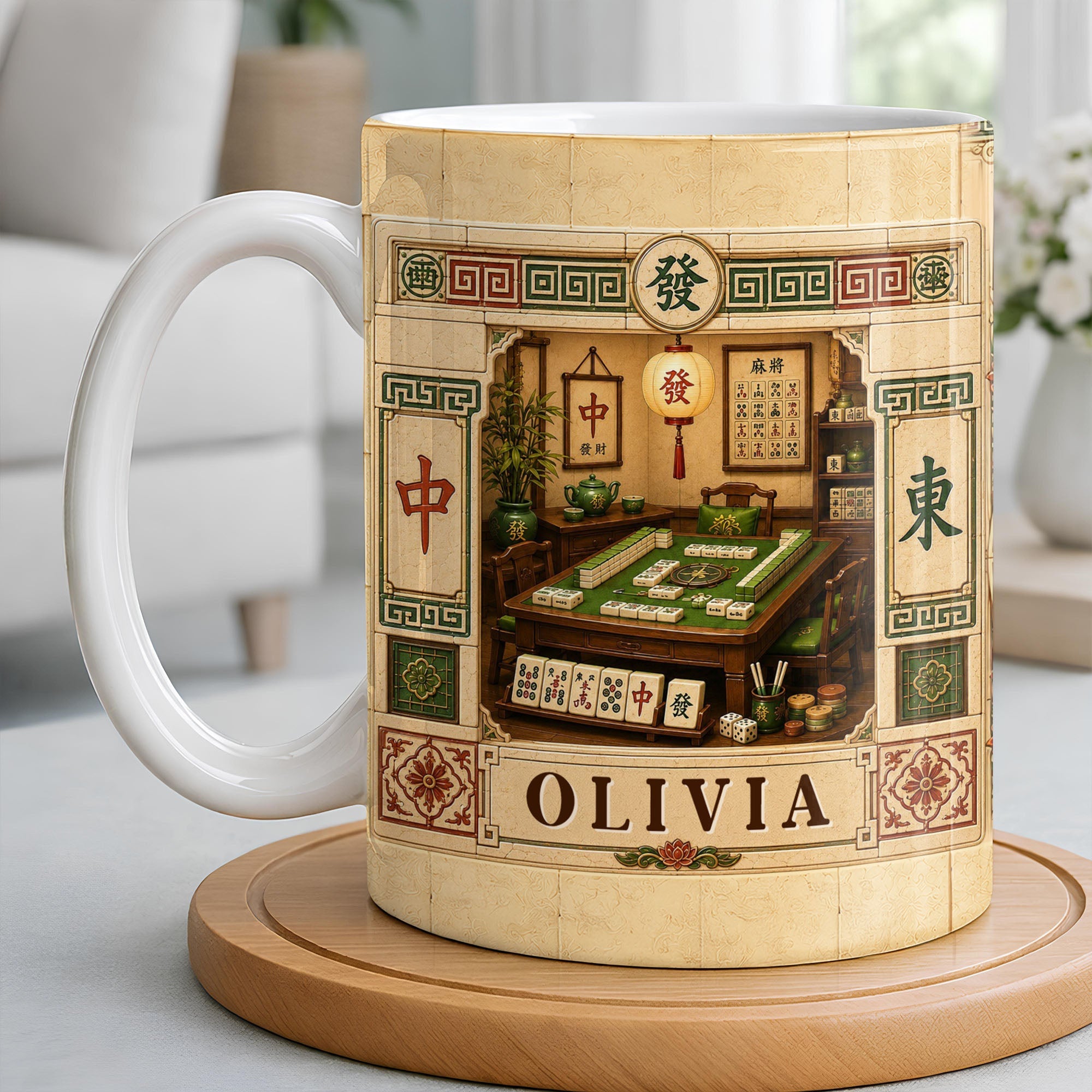 Personalized Mahjong 3D Effect Coffee Mug Custom Gift for Besties Edge-to-edge Mug GradoCreations