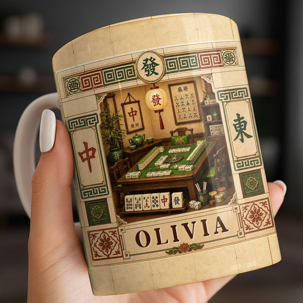Personalized Mahjong 3D Effect Coffee Mug Custom Gift for Besties Edge-to-edge Mug GradoCreations
