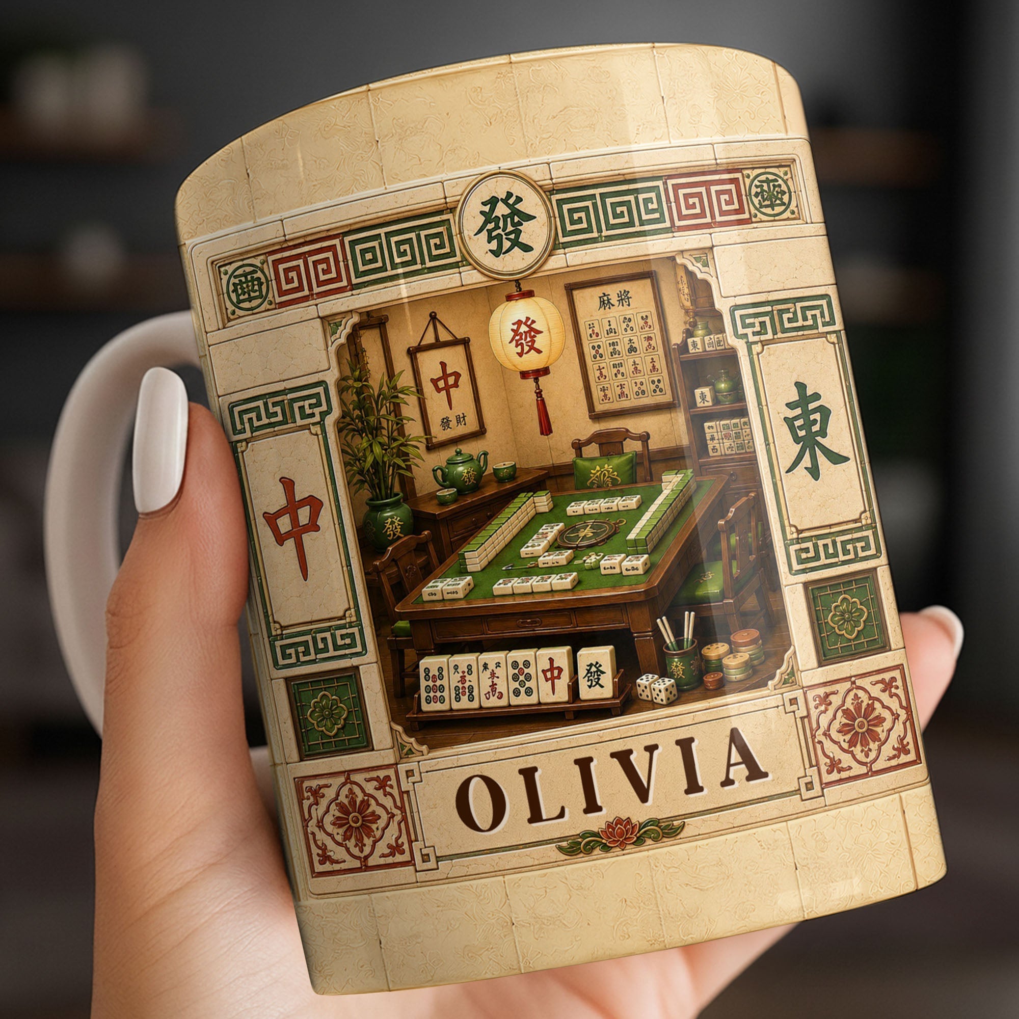 Personalized Mahjong 3D Effect Coffee Mug Custom Gift for Besties Edge-to-edge Mug GradoCreations