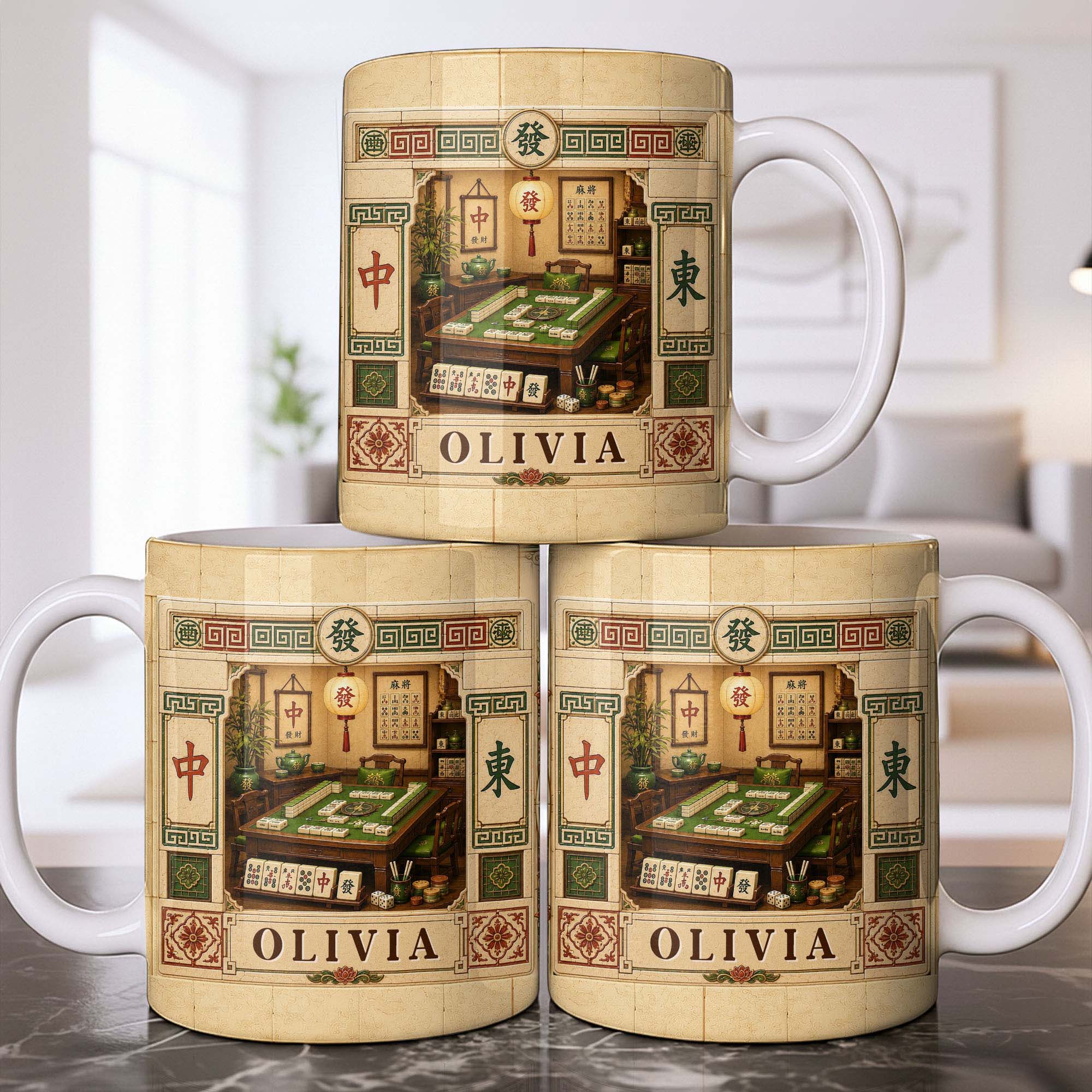 Personalized Mahjong 3D Effect Coffee Mug Custom Gift for Besties Edge-to-edge Mug GradoCreations