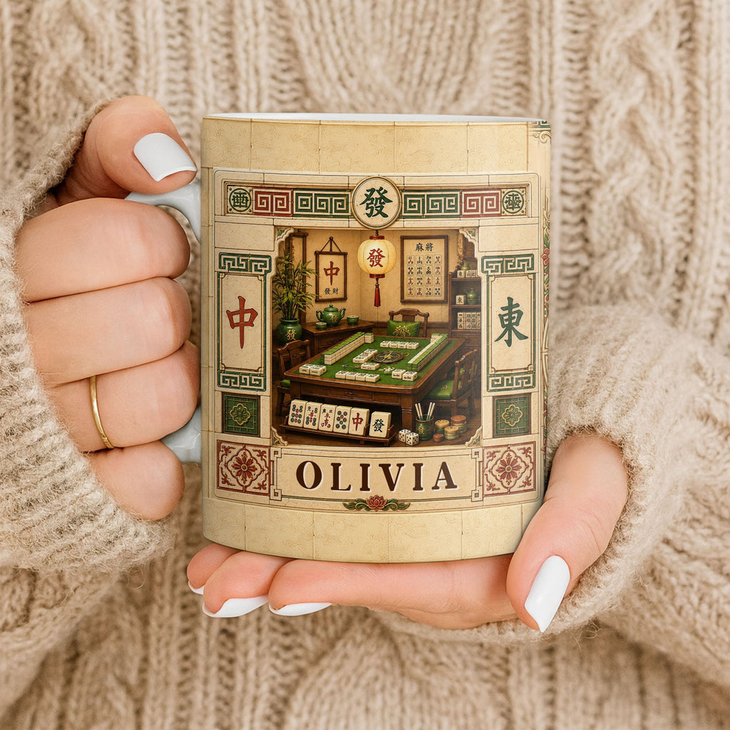 Personalized Mahjong 3D Effect Coffee Mug Custom Gift for Besties Edge-to-edge Mug GradoCreations