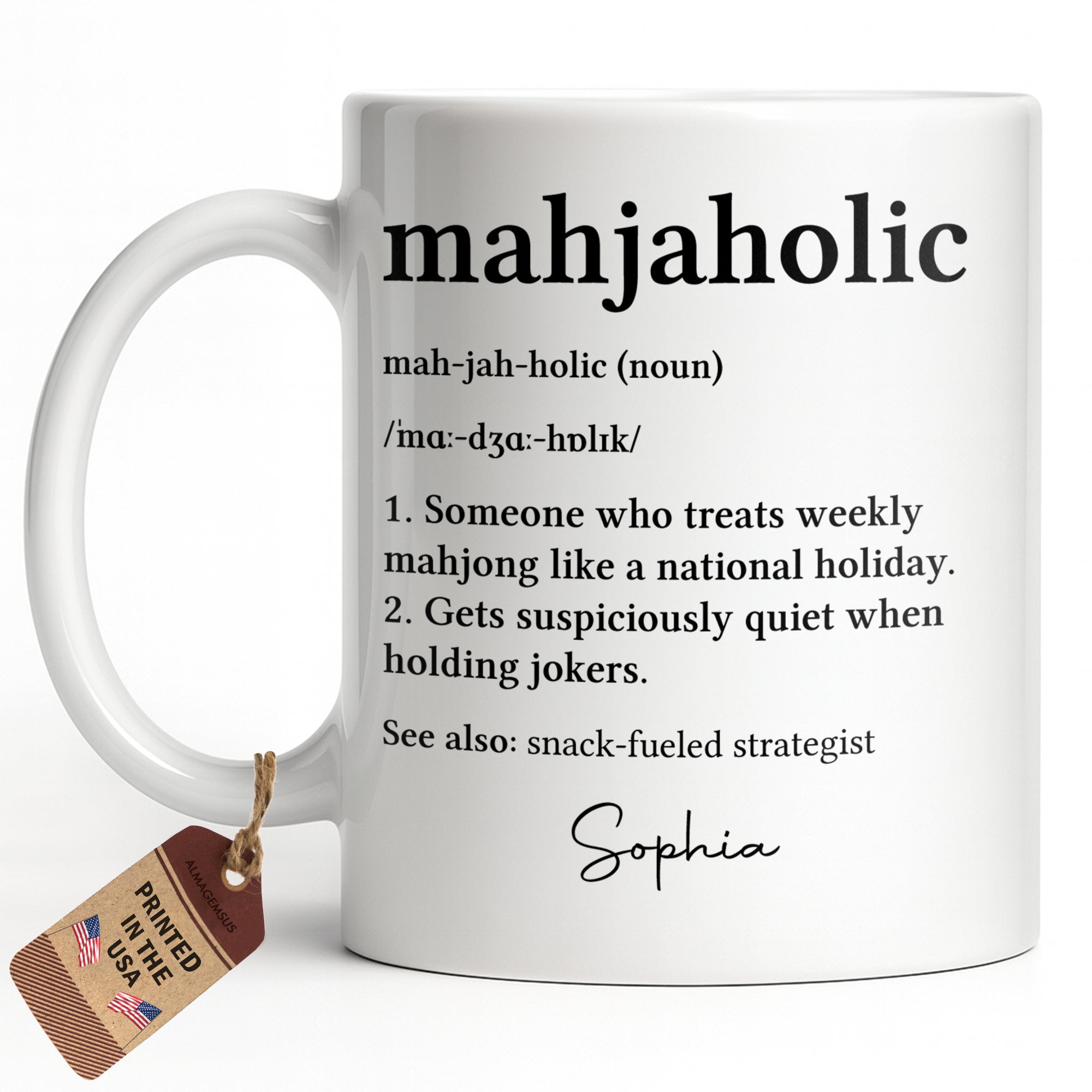 Personalized Mahjaholic Definition Coffee Mug Gift for Hobbyists Edge-to-edge Mug GradoCreations