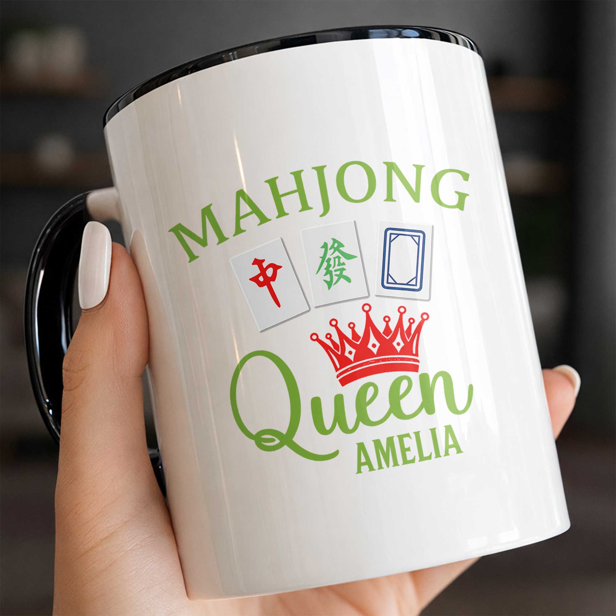 Personalized Mahjong Queen Accent Mug Custom Name Gift for Mom