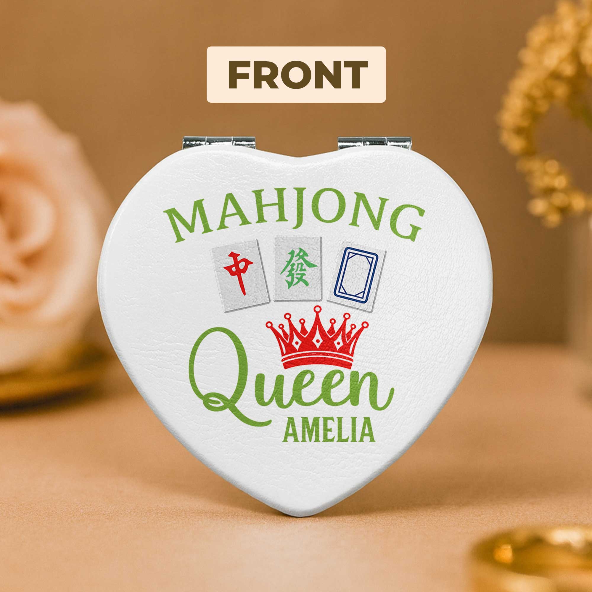 Personalized Mahjong Queen Heart Compact Mirror Custom Gift
