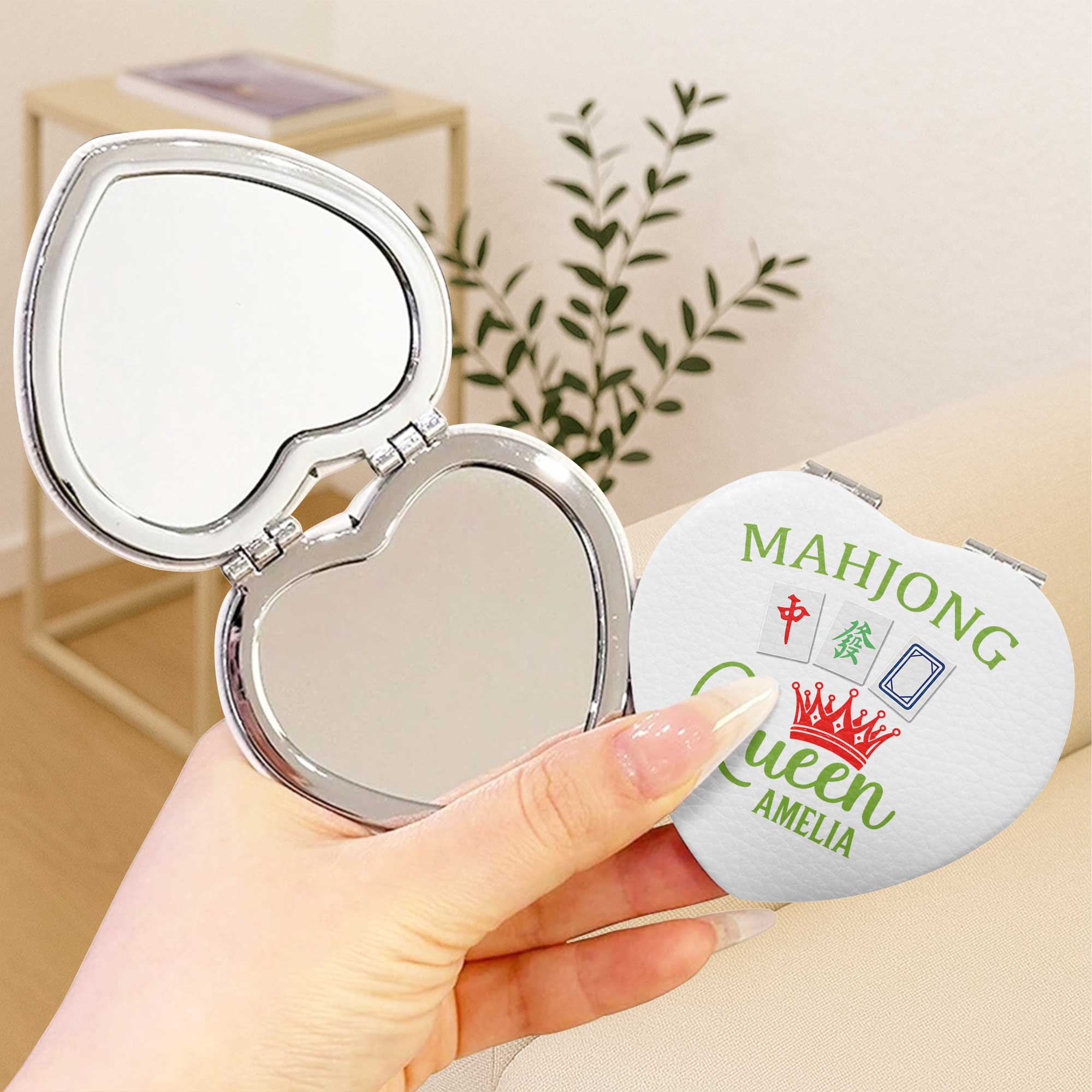 Personalized Mahjong Queen Heart Compact Mirror Custom Gift