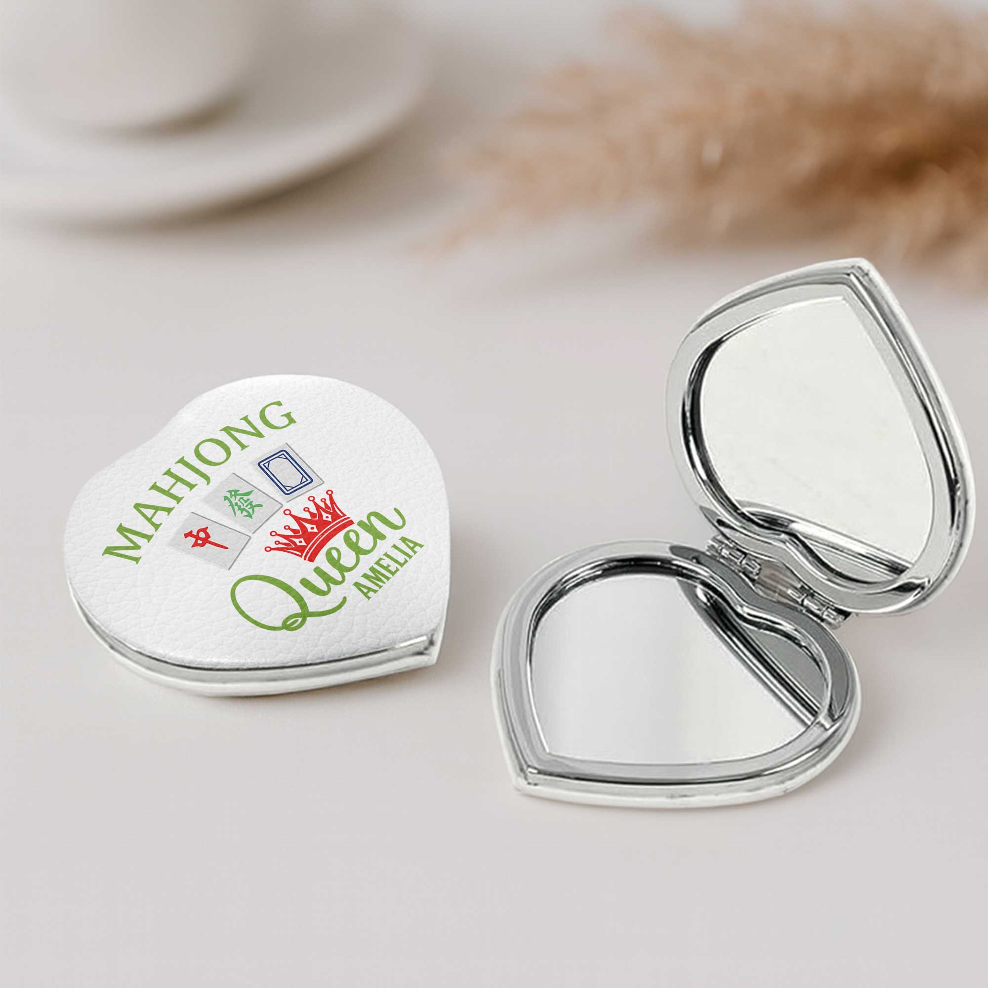 Personalized Mahjong Queen Heart Compact Mirror Custom Gift