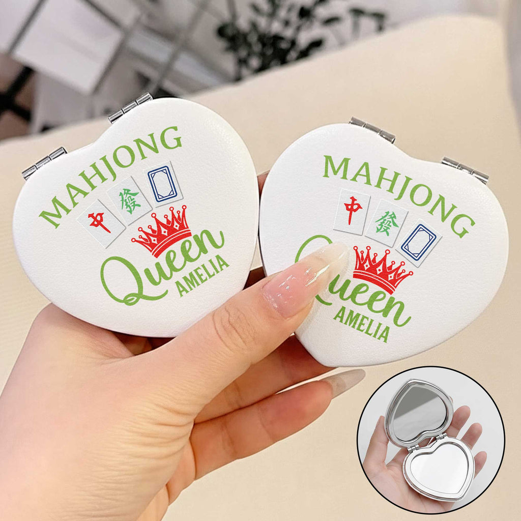 Personalized Mahjong Queen Heart Compact Mirror Custom Gift