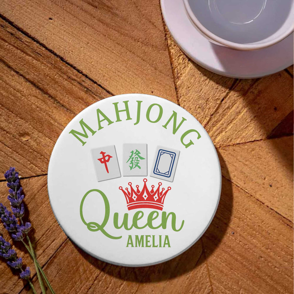 Personalized Mahjong Queen Ceramic Coaster Custom Gift for Her
