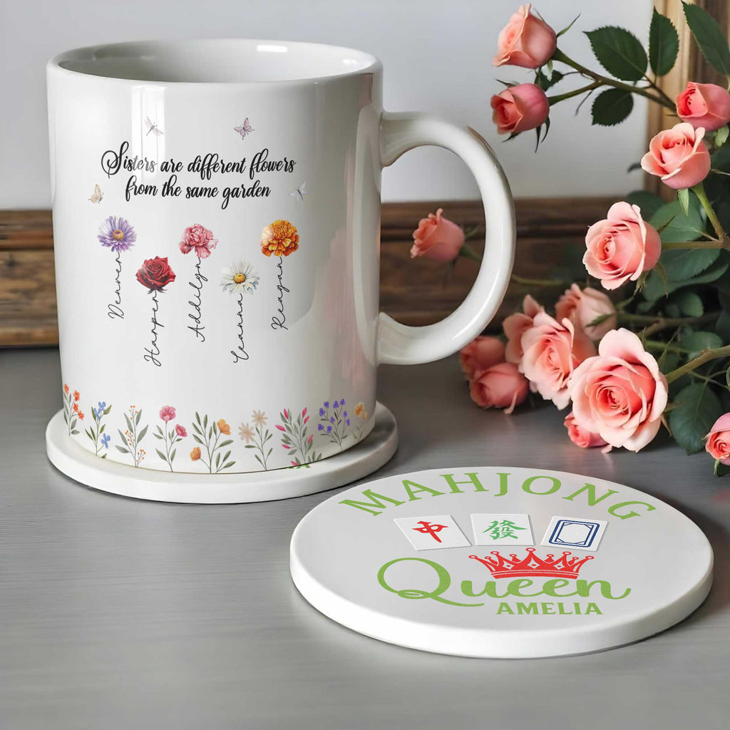 Personalized Mahjong Queen Ceramic Coaster Custom Gift for Her