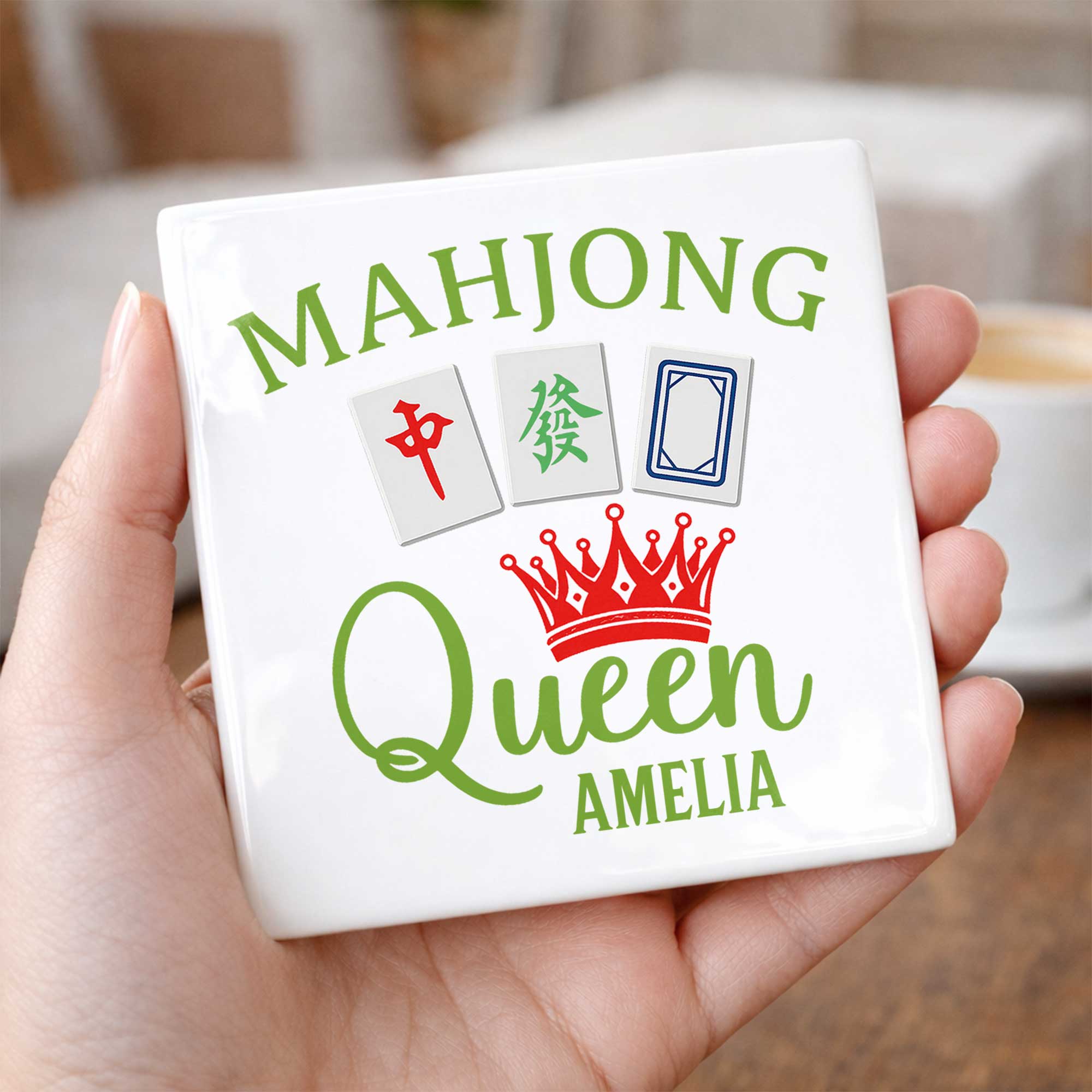 Personalized Mahjong Queen Custom Ceramic Coaster for Mom
