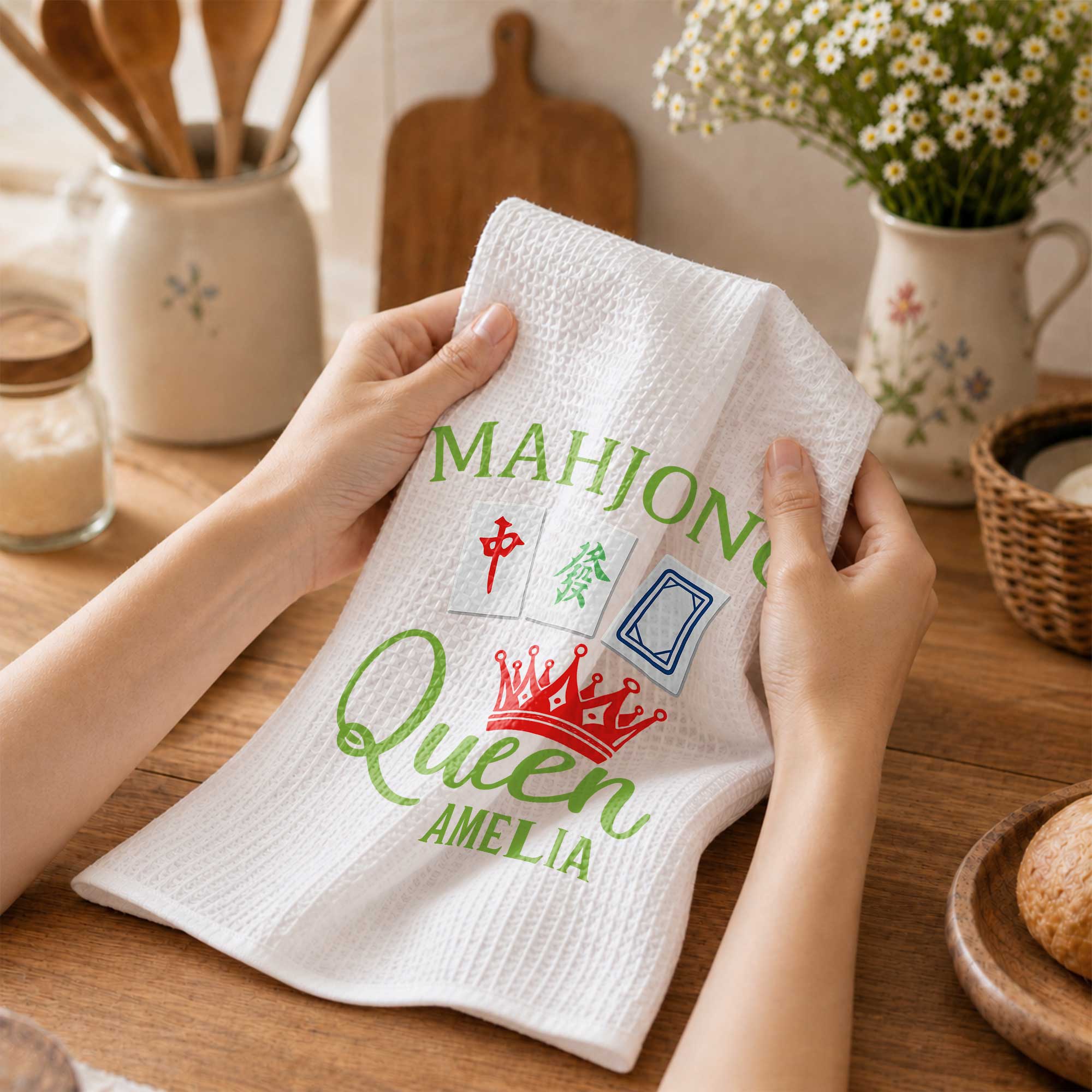 Personalized Mahjong Queen Kitchen Towel Custom Gift for Mom Kitchen Towel GradoCreations
