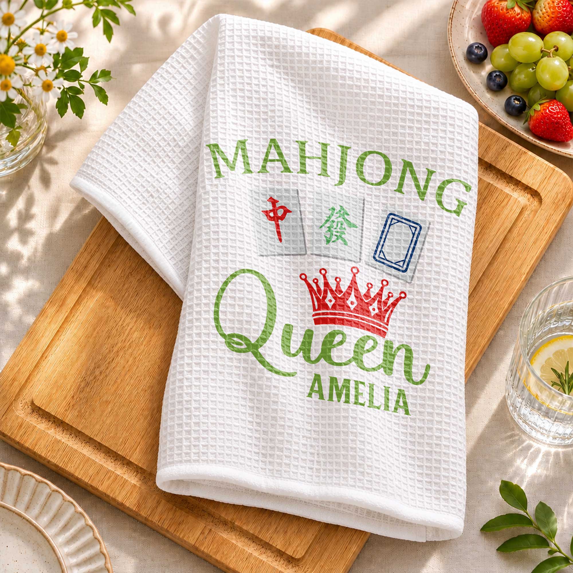 Personalized Mahjong Queen Kitchen Towel Custom Gift for Mom Kitchen Towel GradoCreations