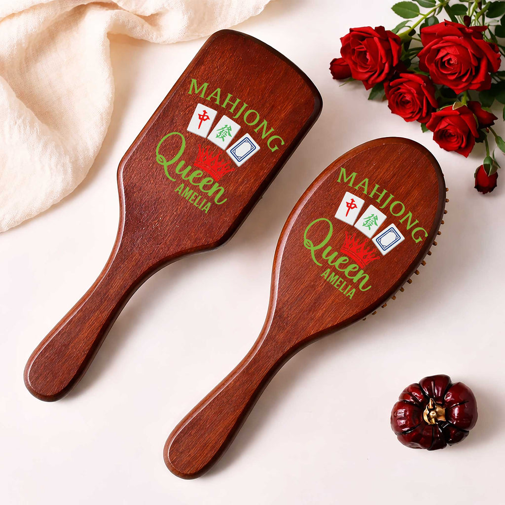 Personalized Bamboo Hair Brush Custom Name Mahjong Queen Gift Wooden Hair Brush GradoCreations