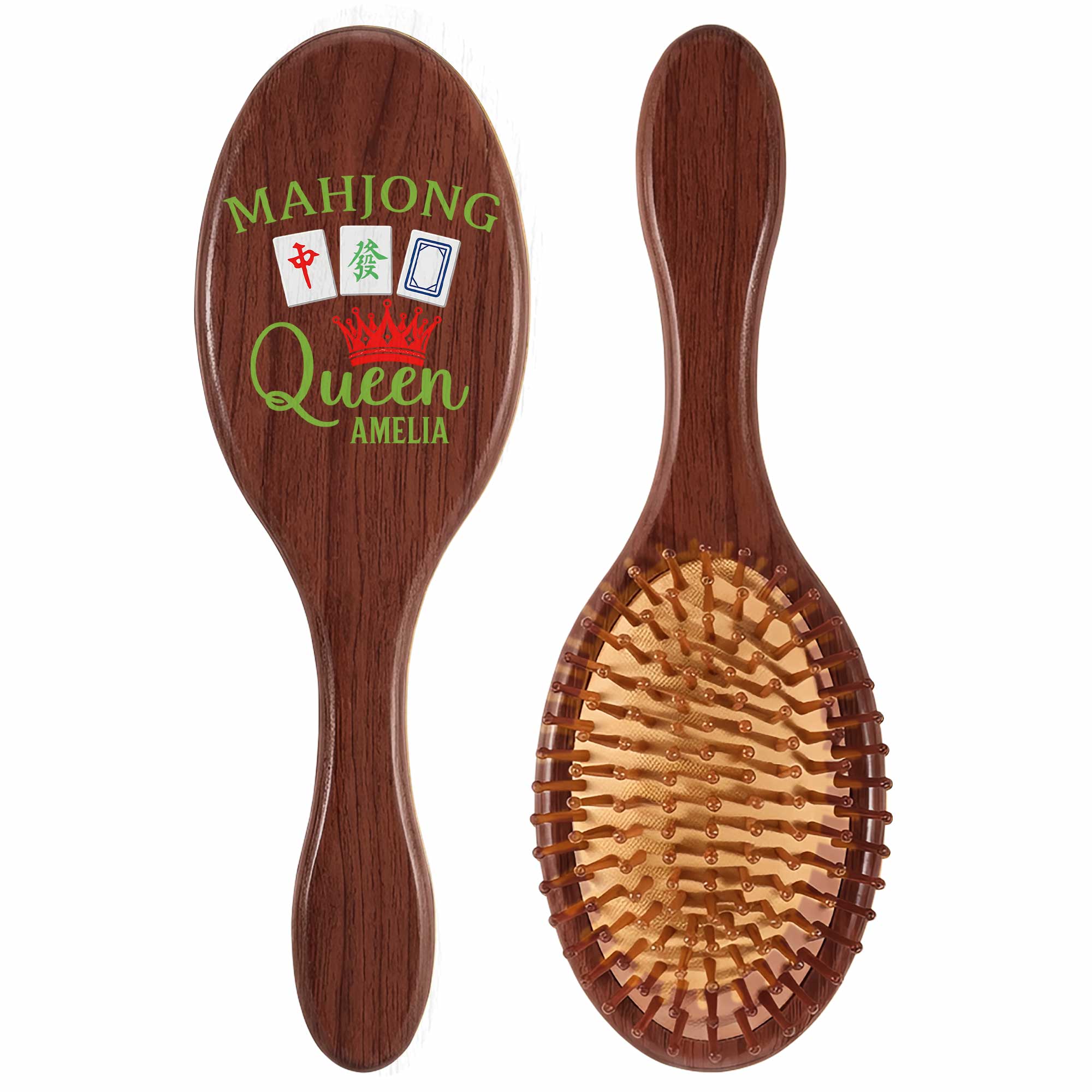 Personalized Bamboo Hair Brush Custom Name Mahjong Queen Gift Wooden Hair Brush GradoCreations