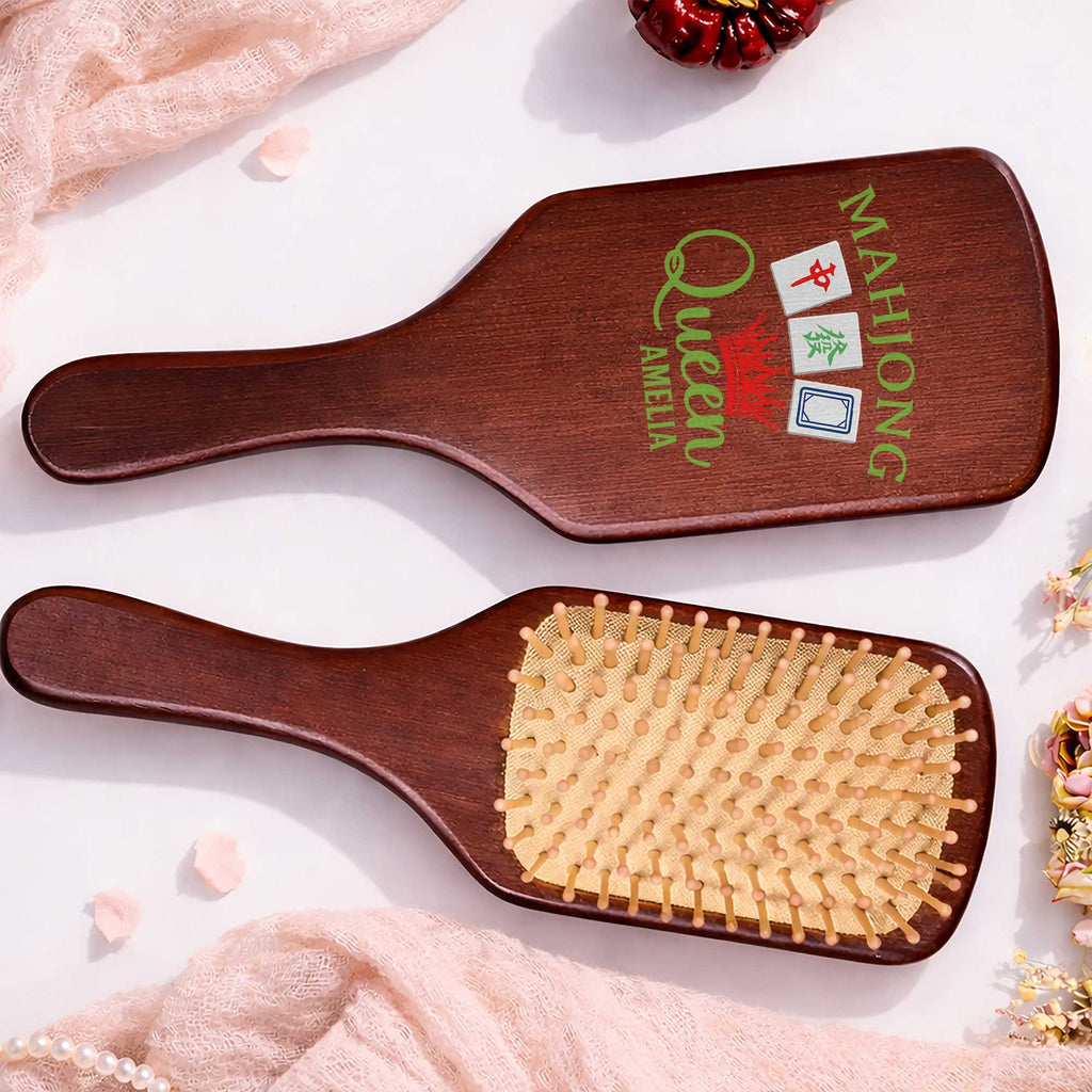 Personalized Bamboo Hair Brush Custom Name Mahjong Queen Gift Wooden Hair Brush GradoCreations
