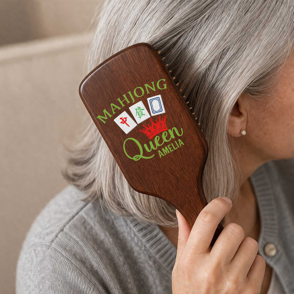 Personalized Bamboo Hair Brush Custom Name Mahjong Queen Gift Wooden Hair Brush GradoCreations
