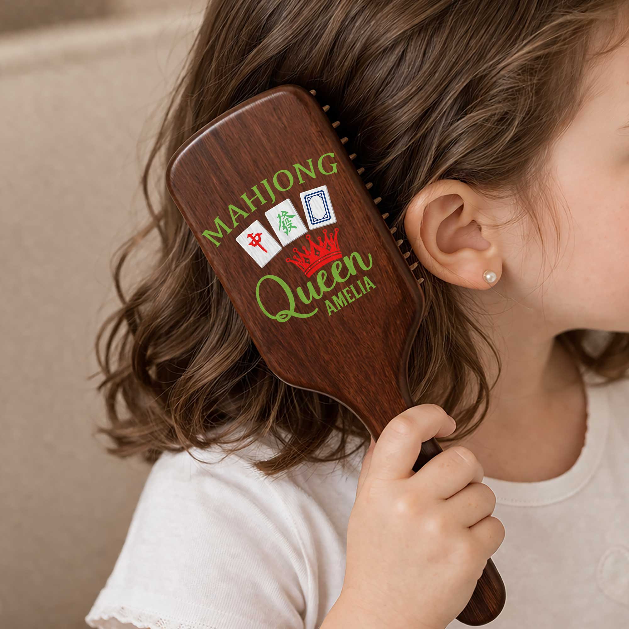 Personalized Bamboo Hair Brush Custom Name Mahjong Queen Gift Wooden Hair Brush GradoCreations