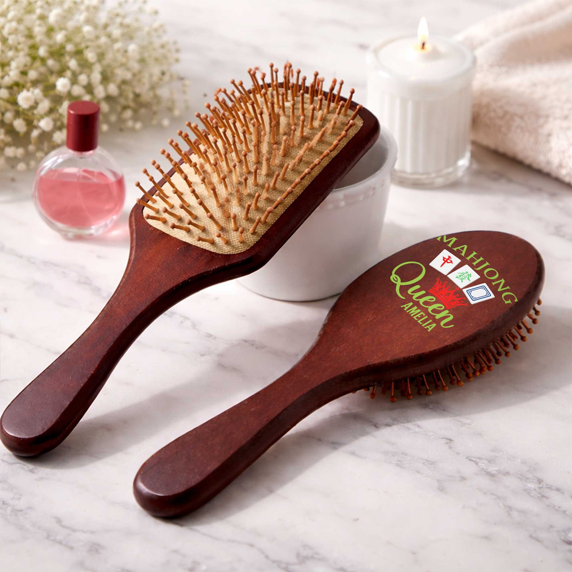 Personalized Bamboo Hair Brush Custom Name Mahjong Queen Gift Wooden Hair Brush GradoCreations