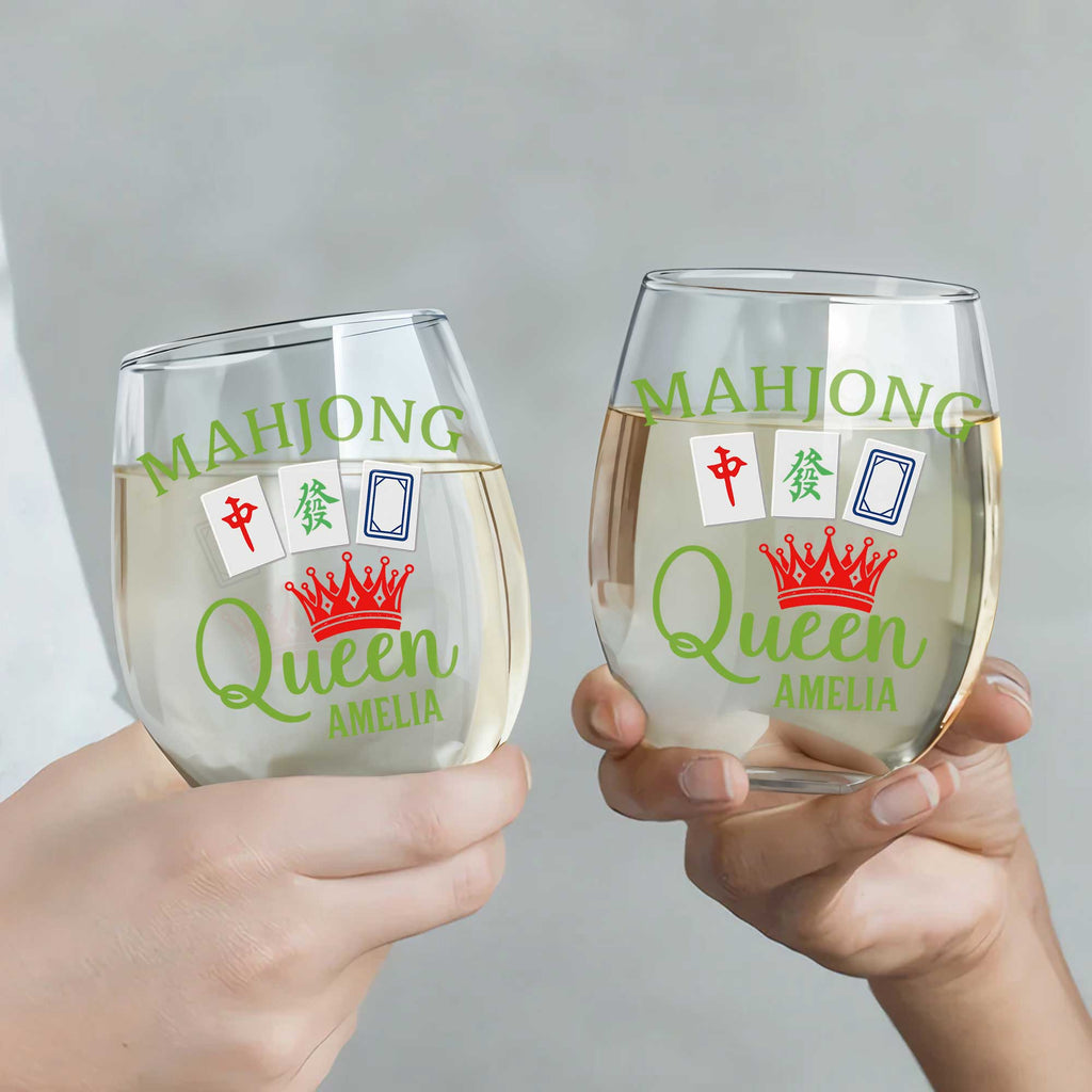 Personalized Stemless Wine Glass Custom Name Mahjong Queen Gift