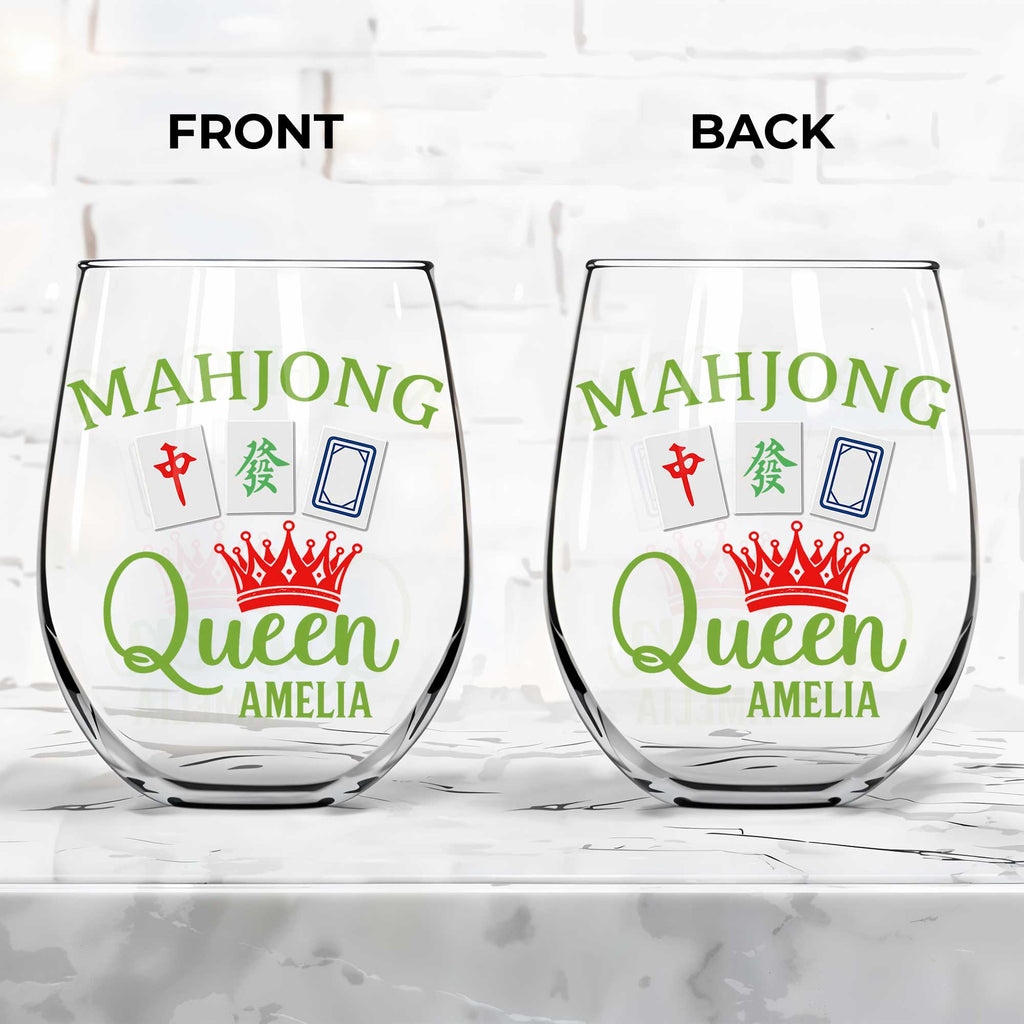 Personalized Stemless Wine Glass Custom Name Mahjong Queen Gift