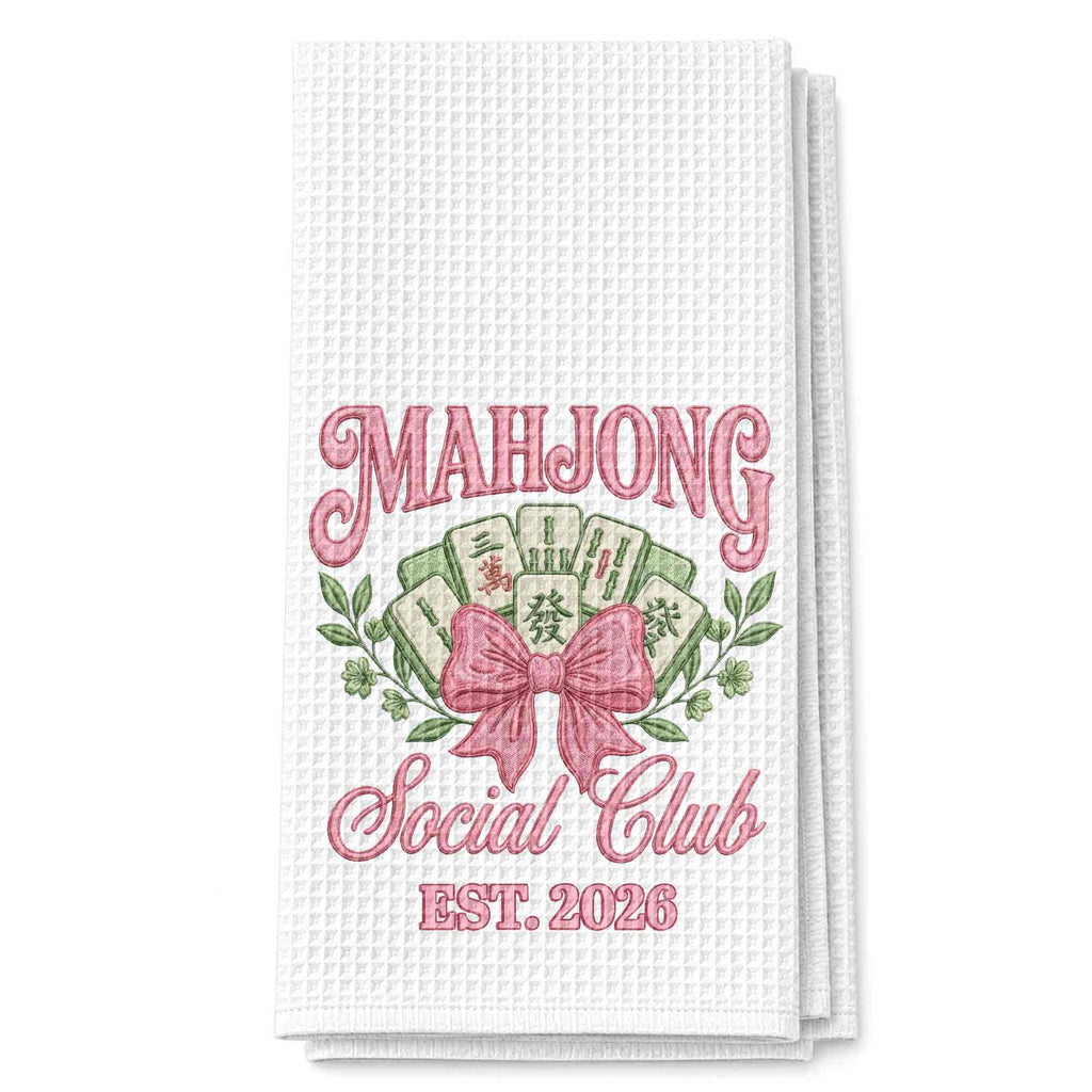 Personalized Mahjong Kitchen Towel with Pink Bow for Mom Kitchen Towel GradoCreations