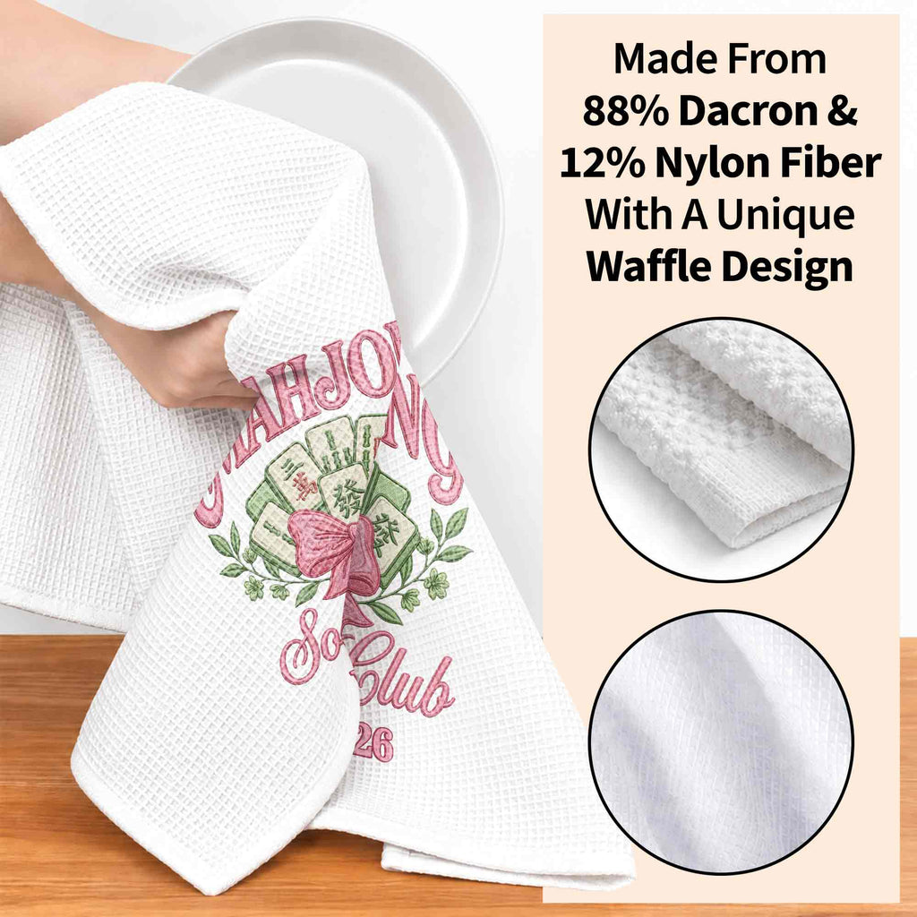Personalized Mahjong Kitchen Towel with Pink Bow for Mom Kitchen Towel GradoCreations