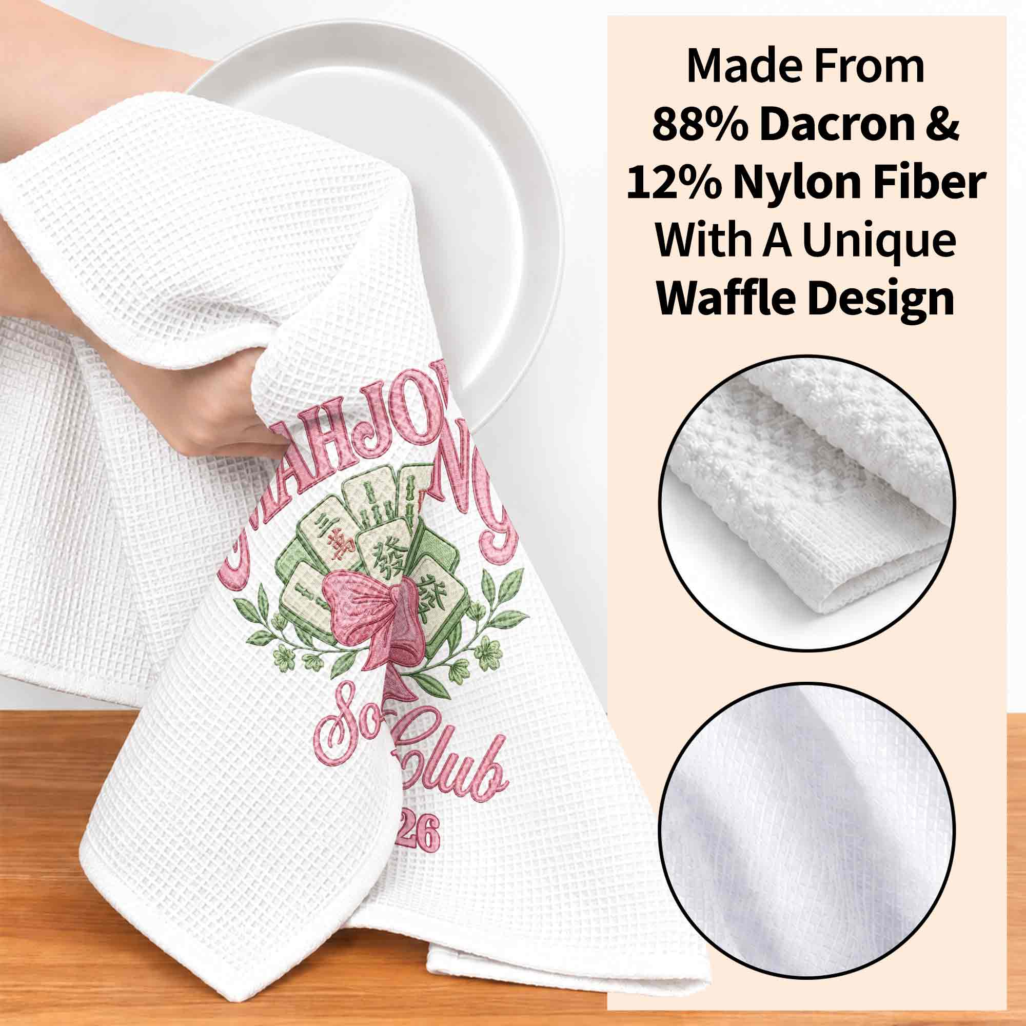 Personalized Mahjong Kitchen Towel with Pink Bow for Mom Kitchen Towel GradoCreations
