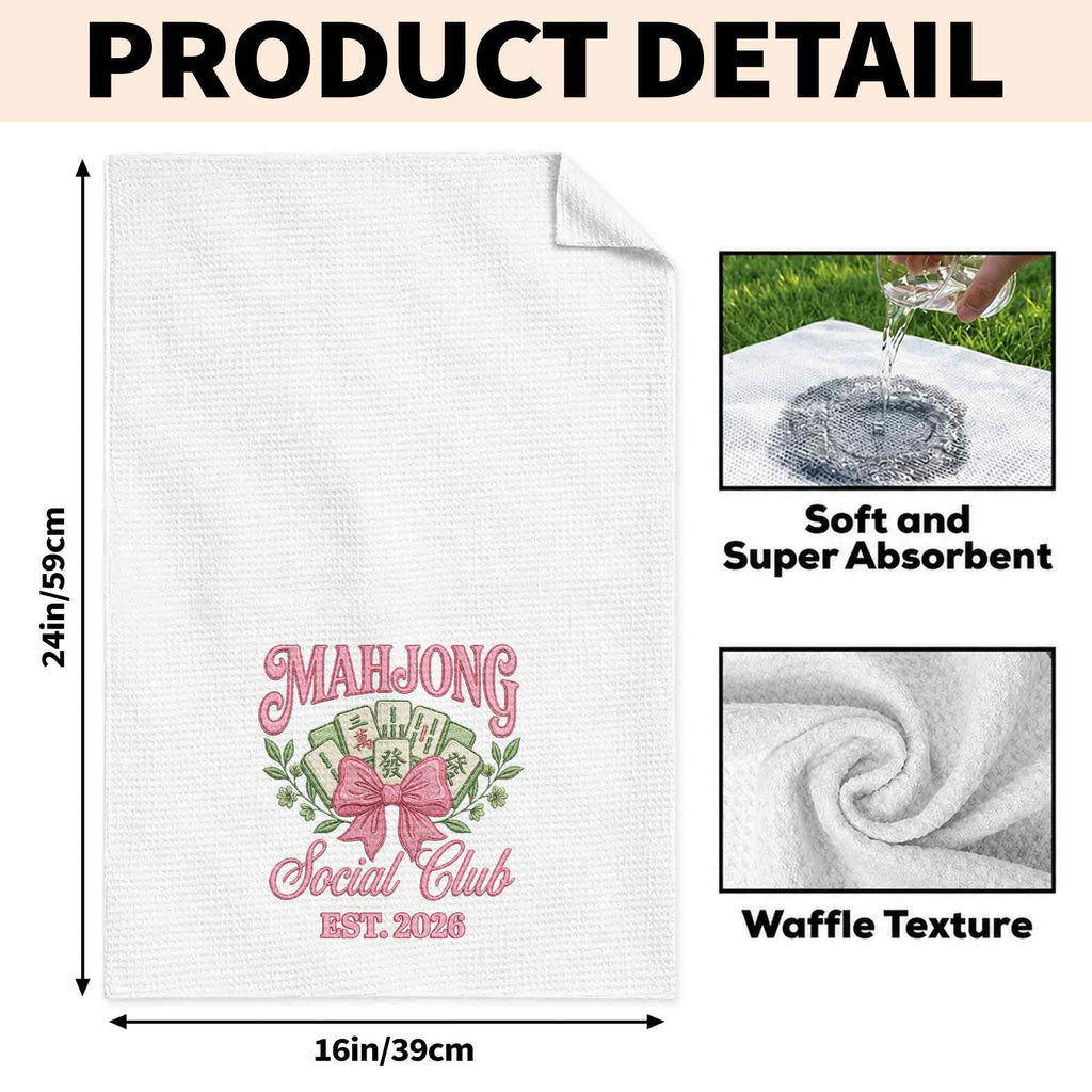 Personalized Mahjong Kitchen Towel with Pink Bow for Mom Kitchen Towel GradoCreations