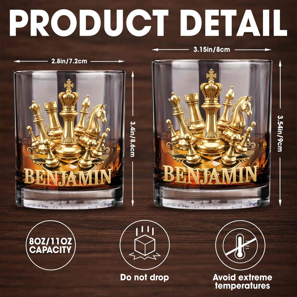 Personalized Gold Chess Design Whiskey Glass Custom Name Gift for Dad