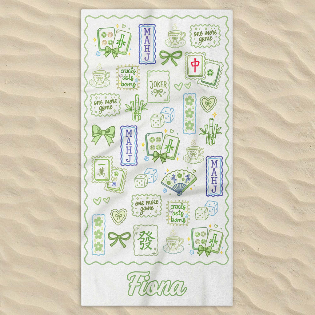 Personalized Mahjong Themed Beach Towel Custom Name Gift for Beach Lovers