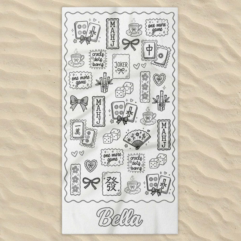 Personalized Mahjong Themed Beach Towel Custom Name Gift for Beach Lovers