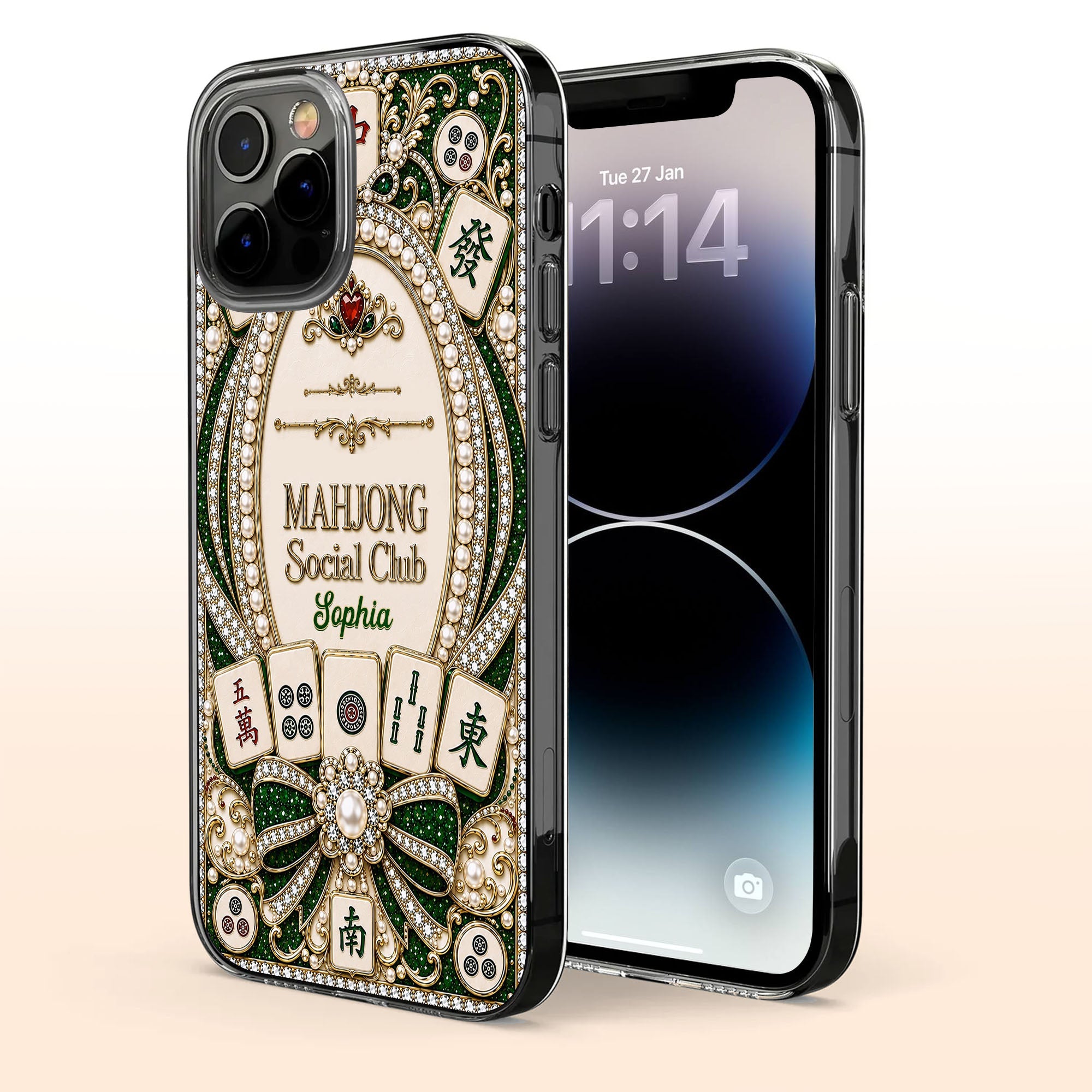 Personalized Clear Phone Case for Mahjong Lovers with Name