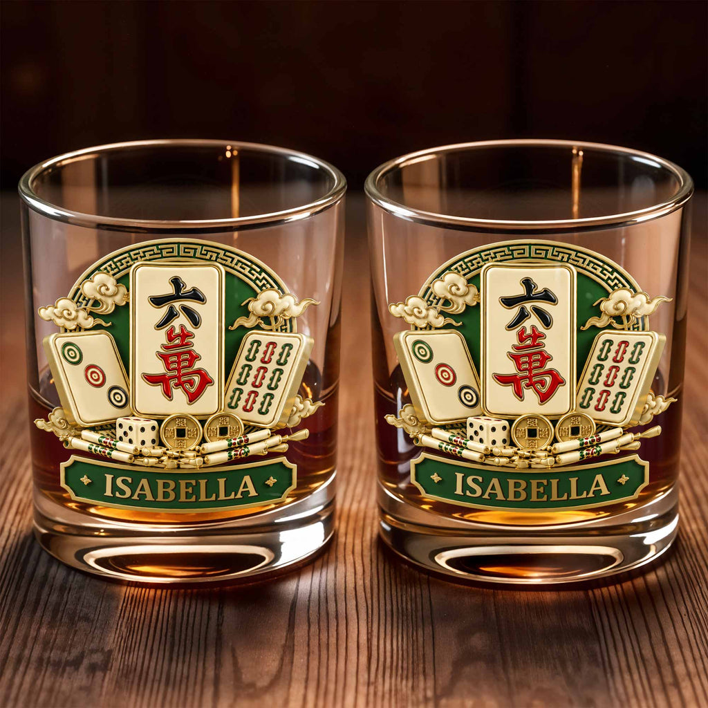 Personalized Mahj jong Whiskey Glass Custom Name Gift for Him