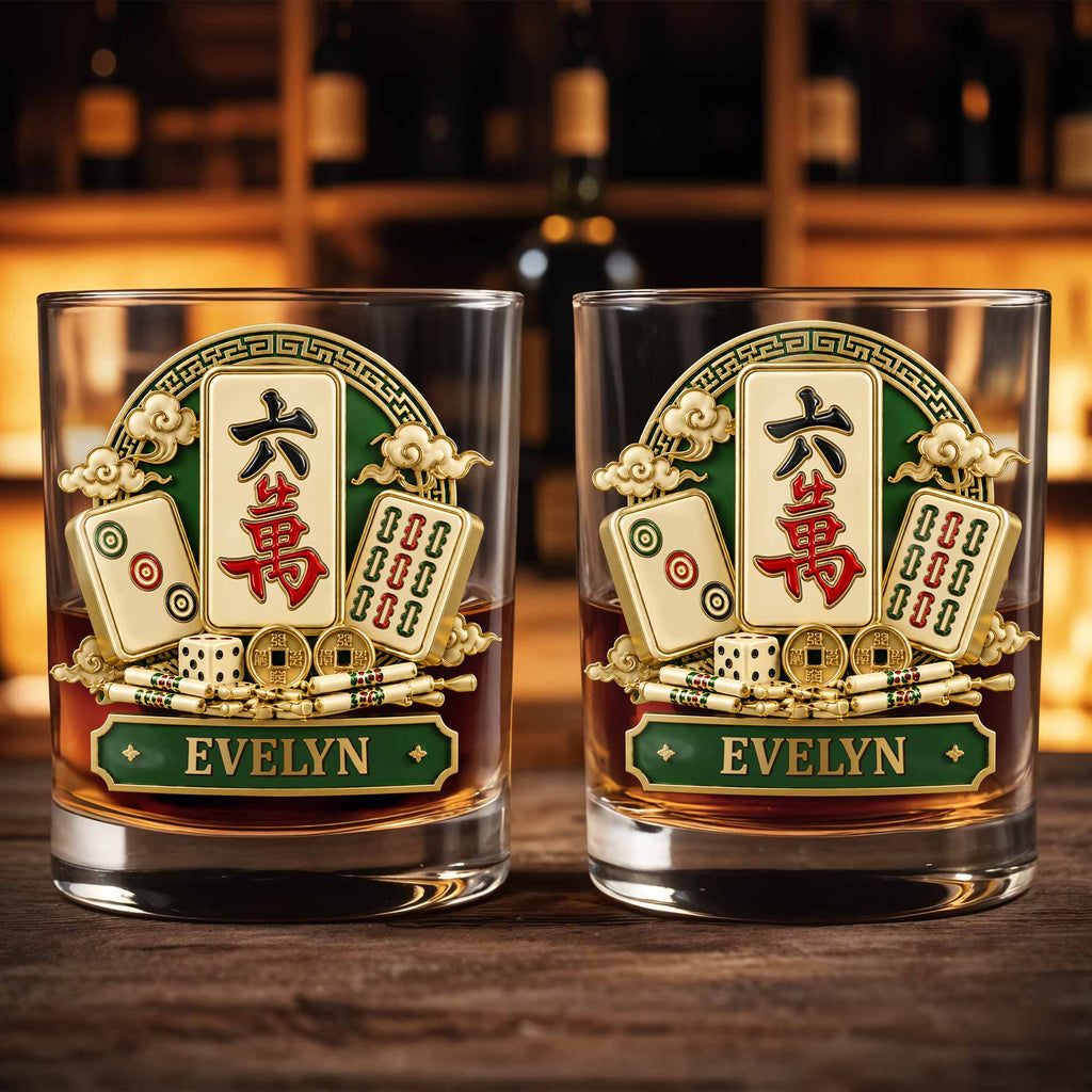 Personalized Mahj jong Whiskey Glass Custom Name Gift for Him