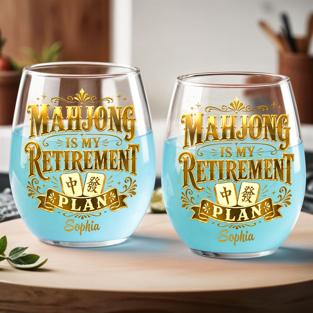 Personalized Stemless Wine Glass Mahjong Retirement Gift
