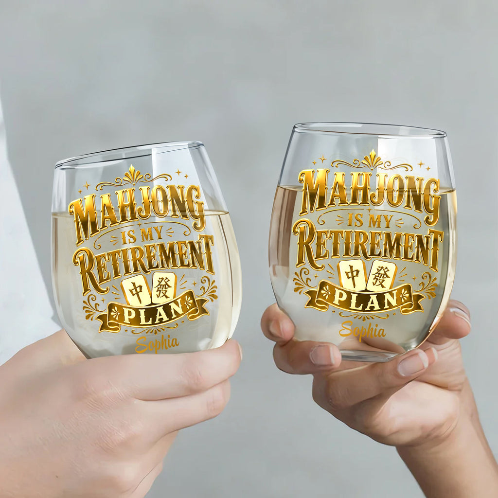 Personalized Stemless Wine Glass Mahjong Retirement Gift