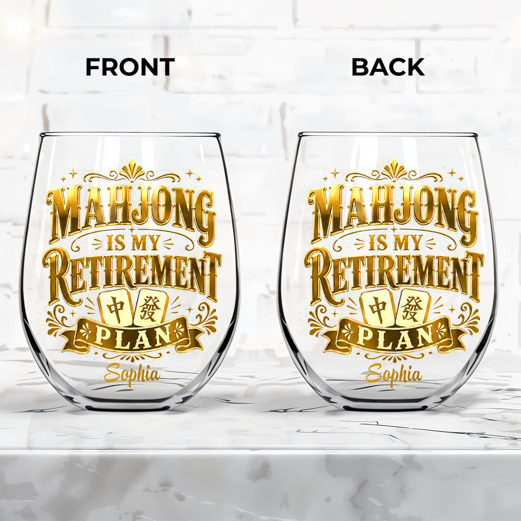 Personalized Stemless Wine Glass Mahjong Retirement Gift