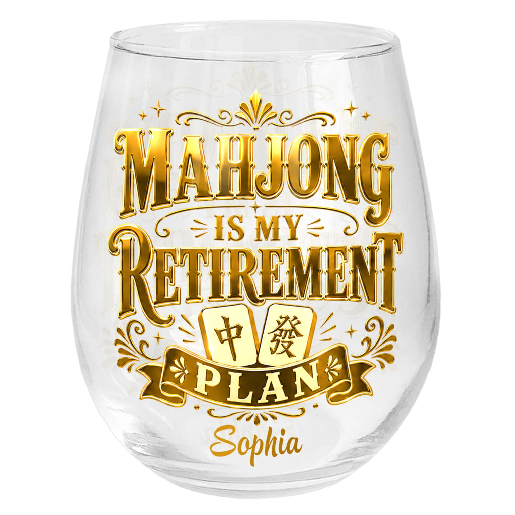 Personalized Stemless Wine Glass Mahjong Retirement Gift