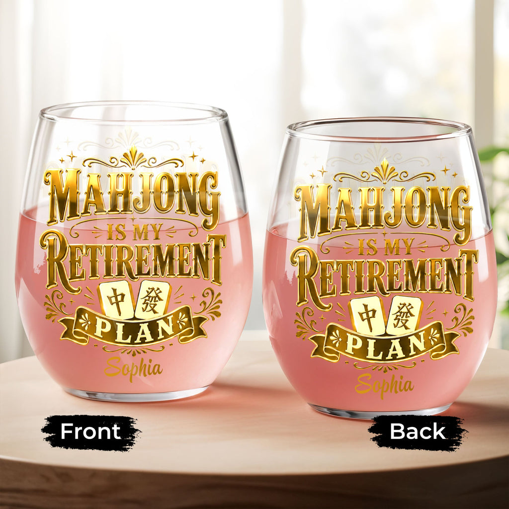 Personalized Stemless Wine Glass Mahjong Retirement Gift