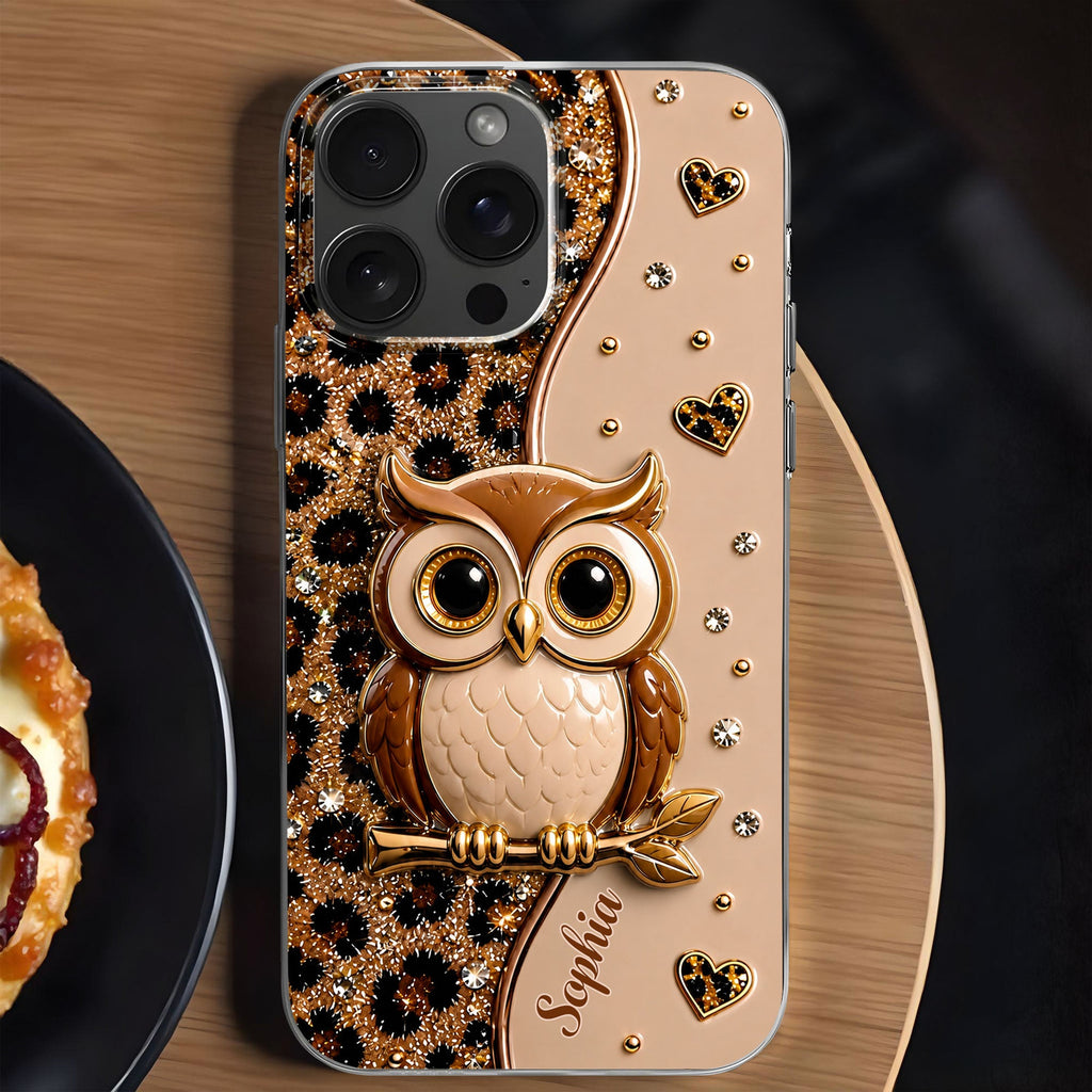 Personalized Clear Phone Case Cute Owl Design Custom Name Gift for Her