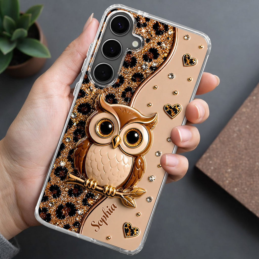 Personalized Clear Phone Case Cute Owl Design Custom Name Gift for Her
