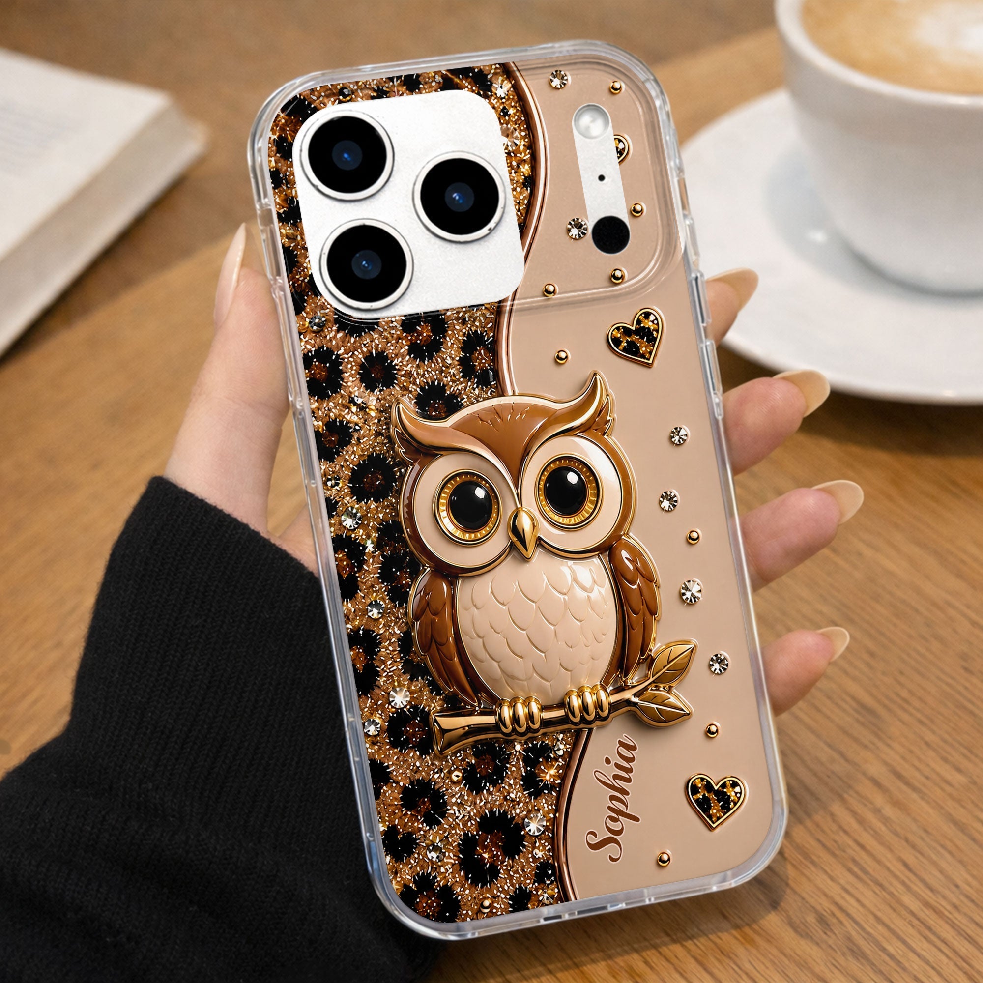 Personalized Clear Phone Case Cute Owl Design Custom Name Gift for Her