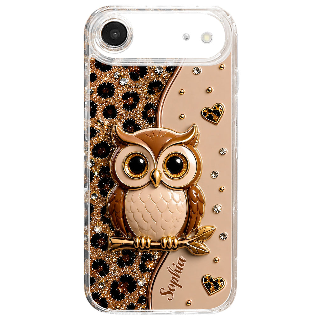 Personalized Clear Phone Case Cute Owl Design Custom Name Gift for Her