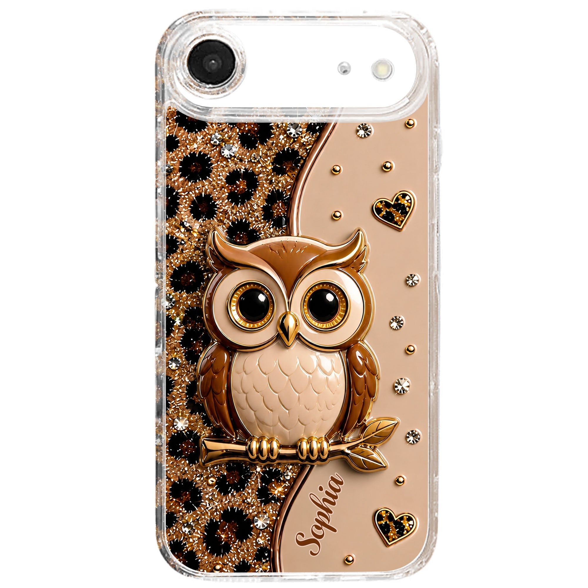 Personalized Clear Phone Case Cute Owl Design Custom Name Gift for Her