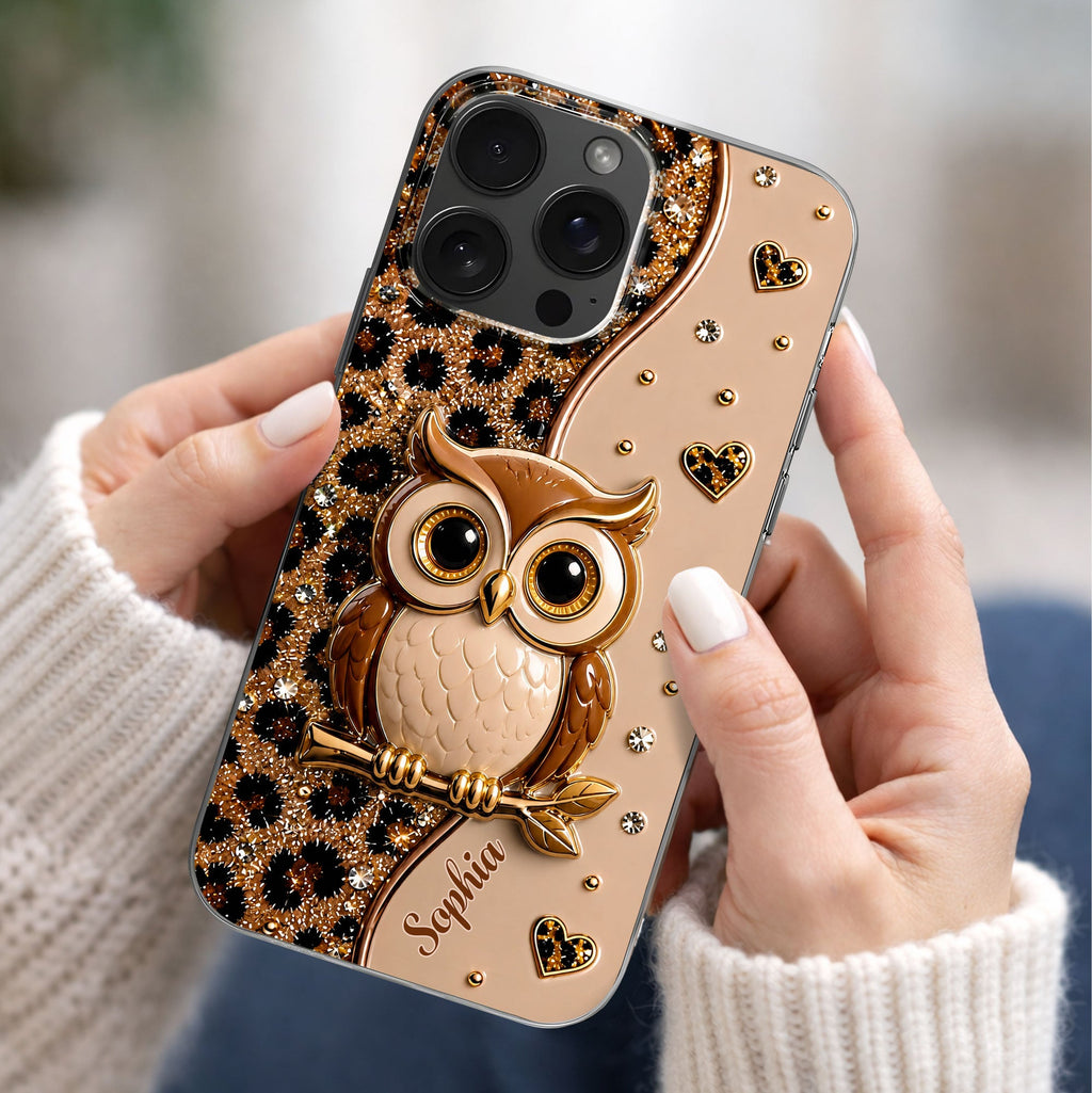 Personalized Clear Phone Case Cute Owl Design Custom Name Gift for Her