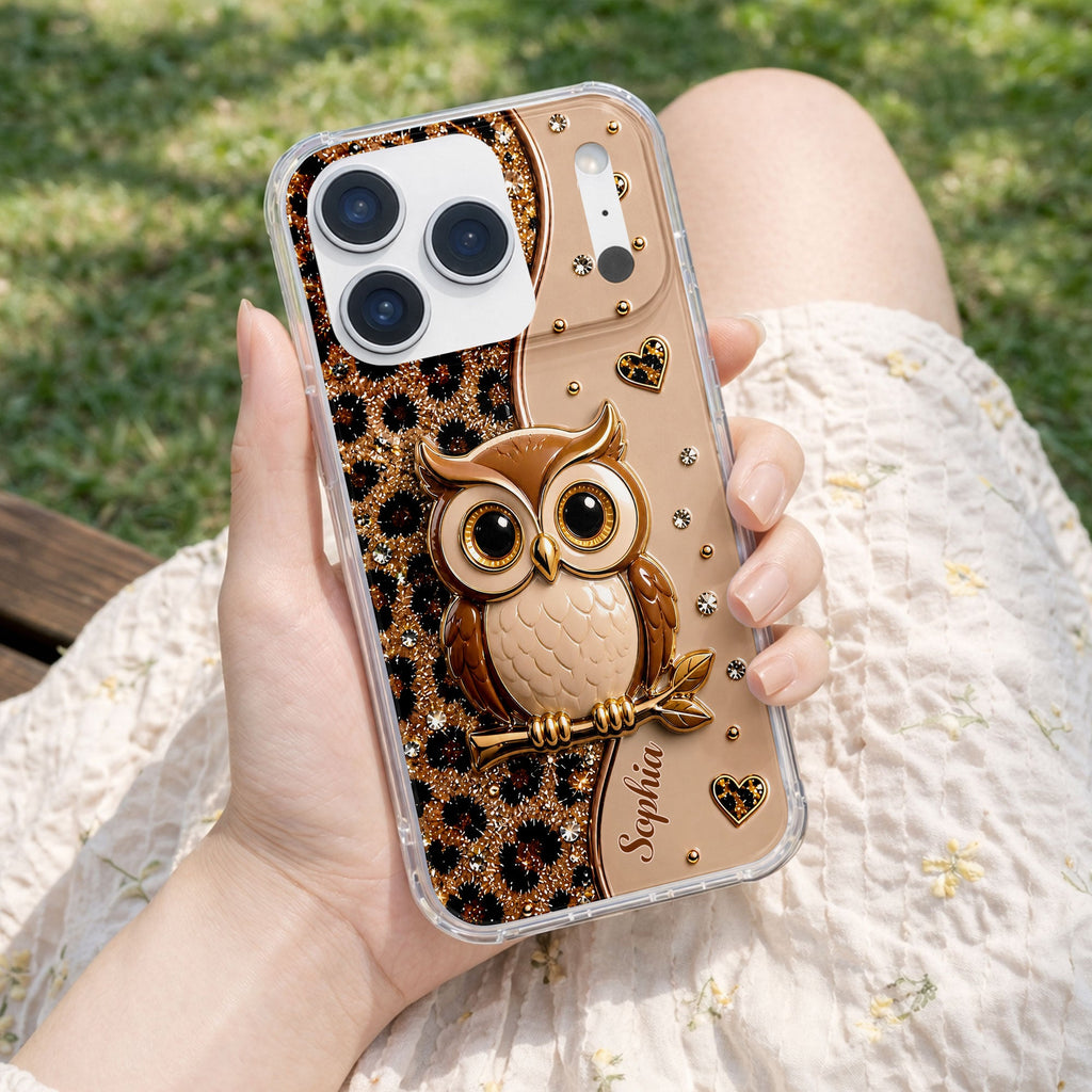 Personalized Clear Phone Case Cute Owl Design Custom Name Gift for Her