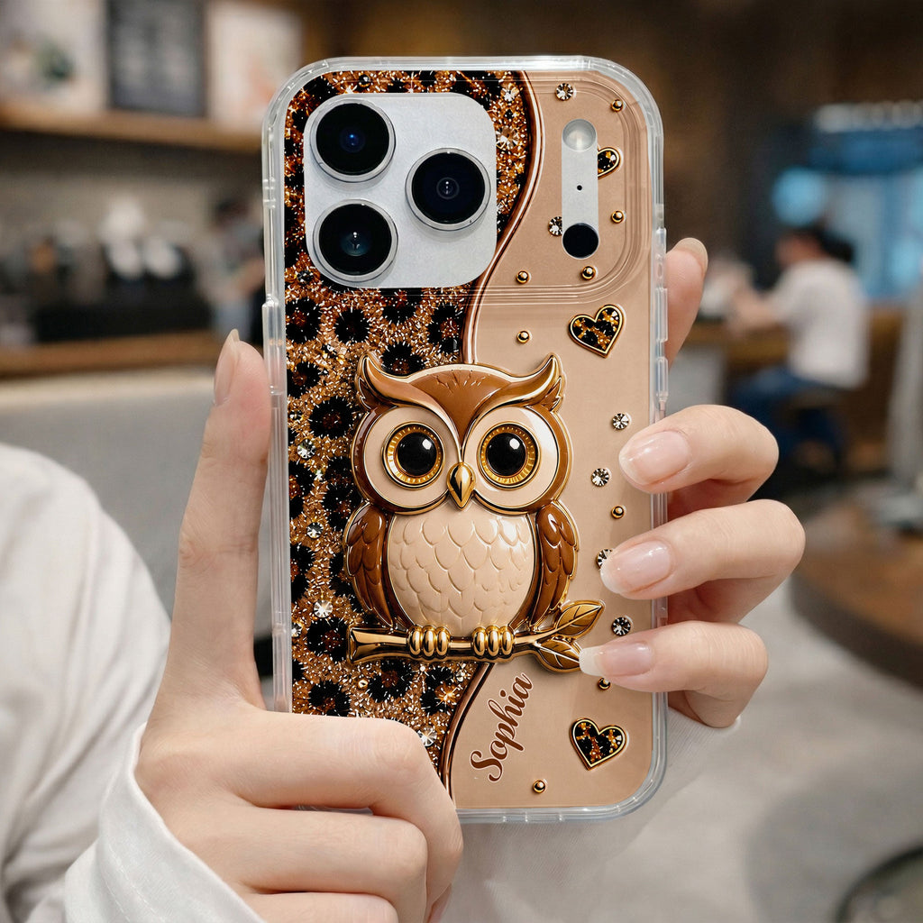 Personalized Clear Phone Case Cute Owl Design Custom Name Gift for Her