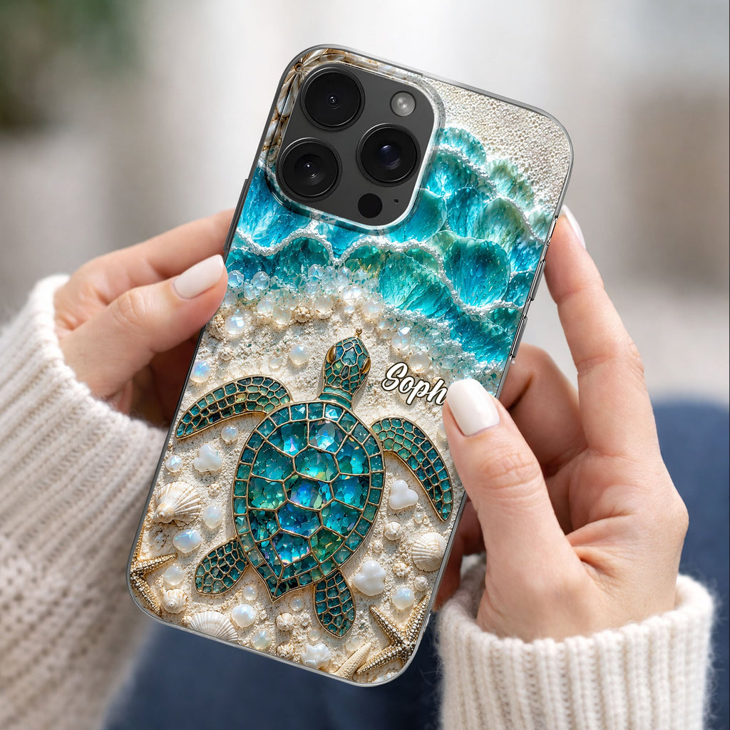 Personalized Clear Phone Case with Sea Turtles for Ocean Lovers